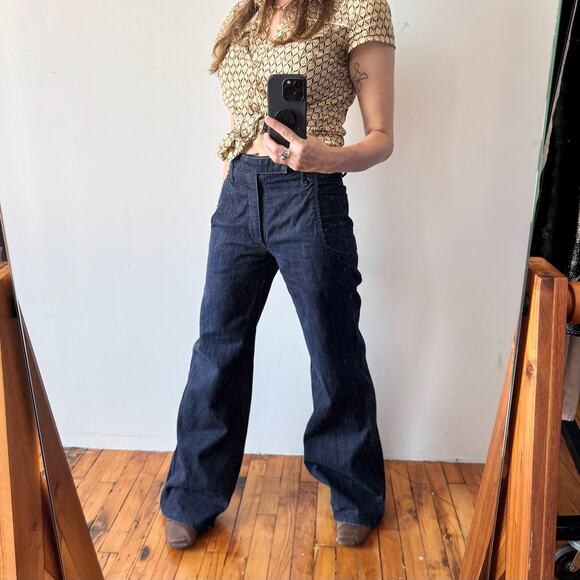 Vintage 2000s HELMUT LANG Dark Wash High Waist Wide Leg Jeans - Picture 1 of 13